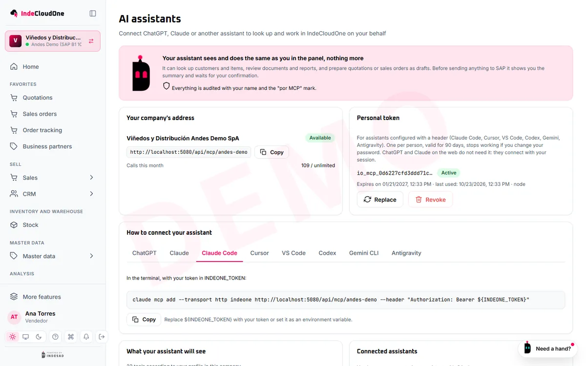 My account › AI assistants: how to connect an assistant and the tools it can use