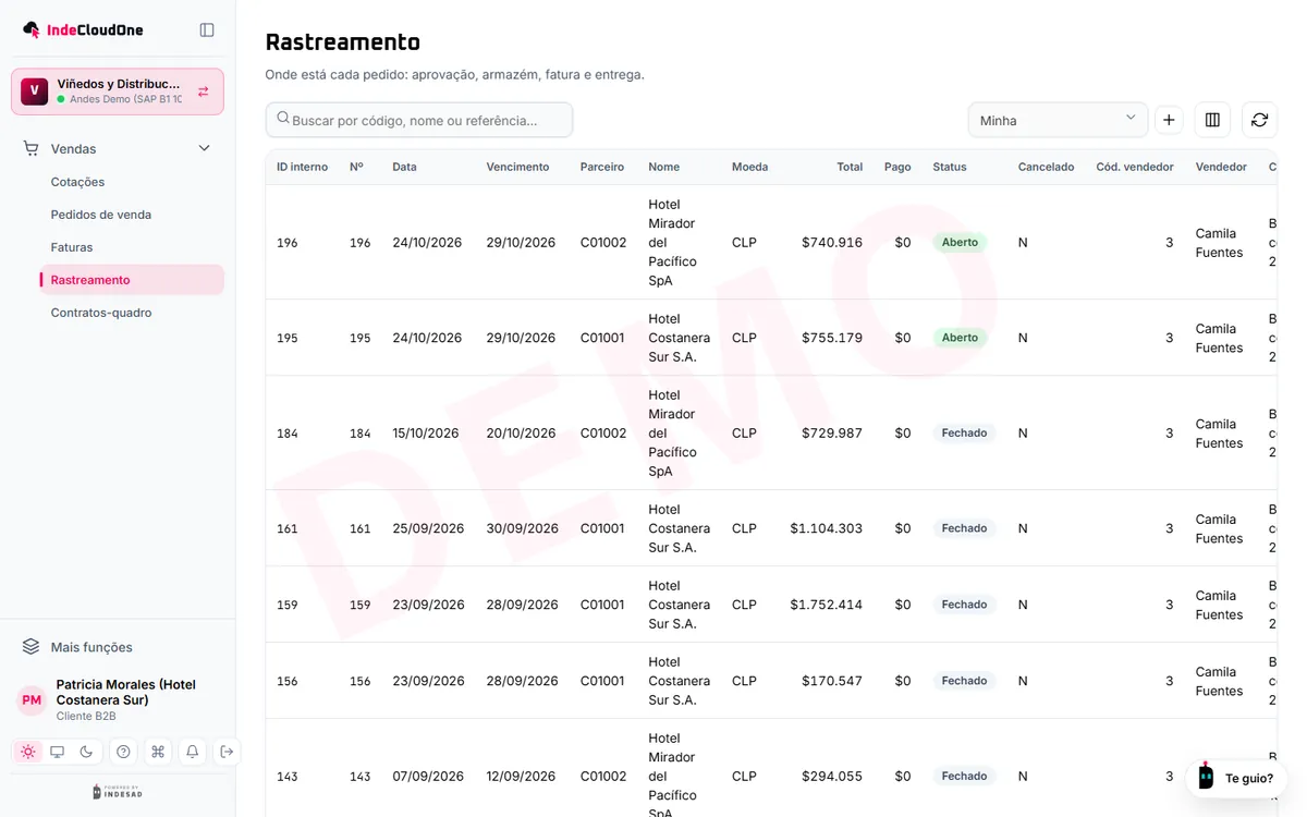 Portal B2B: o cliente acompanha seus pedidos e notas